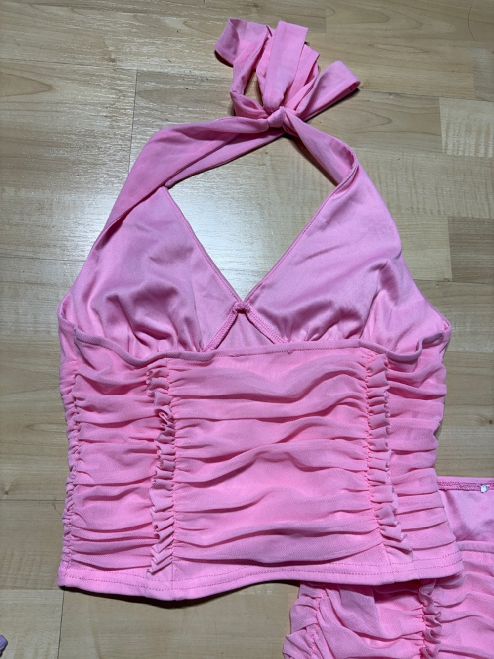 Fashion Nova Pink Ruched Halter Track Pants & Top Set - Picture 4 of 6